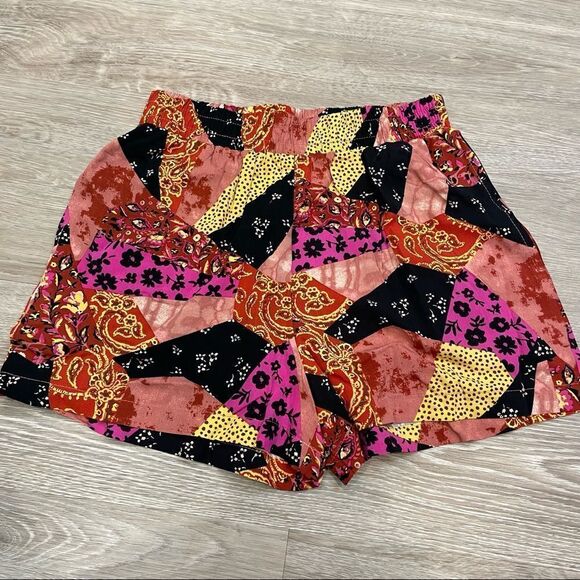 Bp Patchwork Print Wide Leg Shorts Rayon - Picture 1 of 6